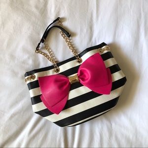 Betsey Johnson Striped Bucket Bag w/ Bow